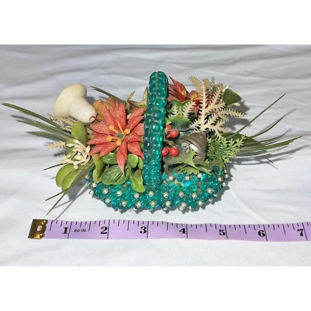 Vintage 60s Handmade Beaded Pin Basket Kitsch Floral Christmas Decor‎ MCM